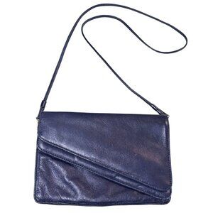 Vintage 80s Leather Envelope Purse Navy Double Flap 90s Handbag